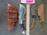 2 Knives w/Leather Sheaths and Neat Handles (ONE$)