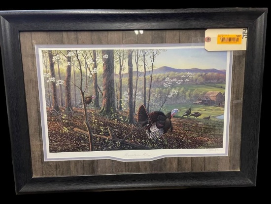 Beautiful NWTF, Turkey print, signed & numbered, W Goebel " Mountain Music " 28 X 20 inches great ta