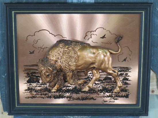 Vintage 3D Copper Art-Bison Buffalo Signed by John Louw