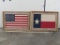 2 Vintage Flags (US & Texas) in Nice Rustic Natural Wood Frames (ONE$)