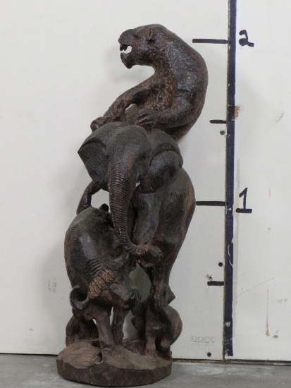 Hand Carved Wood Big 5 Statue -Lion, Leopard, Cape Buffalo & Elephant AFRICAN ART