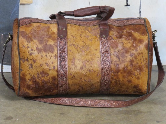 Brand New Genuine Cowhide & Tooled Leather Bag w/Tooled Leather Strap & Interior Zipper Pocket GEAR