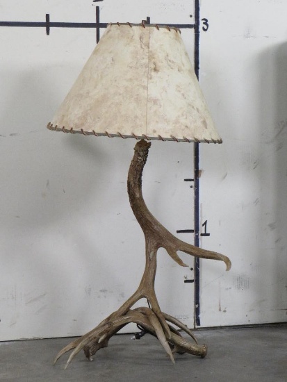 Very Cool Lamp made from Mule Deer Sheds w/Rawhide Shade LODGE CABIN DECOR