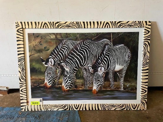 Zebra print, " Afternoon Relief" Beautiful colors, 39 1/4 inches long x 27 1/4 inches wide