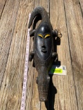Very ornate carved African mask, with Crocodile , appears to be OLD, 27 inches long in a line, or 38