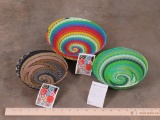 3 Beautiful Hand Made Bowls (Woven Telephone Wire) Very Colorful FUNCTIONAL ART