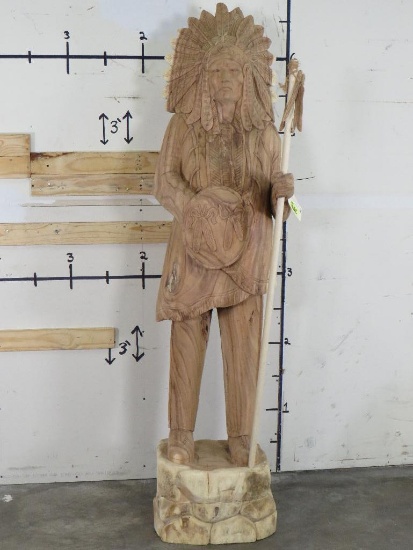 XL Carved Wood Indian Chief Statue, Carved from 1 Piece of Timber ART