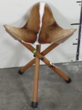 Brand New Springbok Hide and Wooden Folding Seat/Stool AFRICAN ART