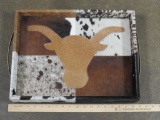 Brand New Beautiful Serving Tray Wrapped in Cowhide w/Leather Bottom DECOR