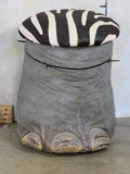 Very Nice Elephant Foot Stool w/Zebra Hide Top TAXIDERMY