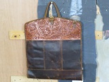 Brand New Genuine Leather Garment Bag w/Beautiful Tooled Leather Accents LUGGAGE