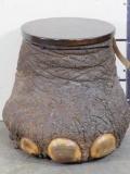 Very Nice Elephant Foot Storage Canister w/Hinged Wood Lid TAXIDERMY