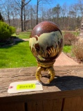 Awesome , ostrich egg, with Elephants painted on it, with unique display stand, is 9 inches tall, be