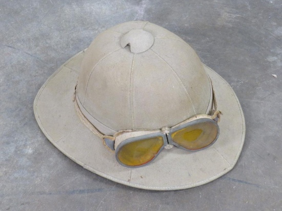 Original WWII era British Military Pith Helmet & Goggles MILITARY