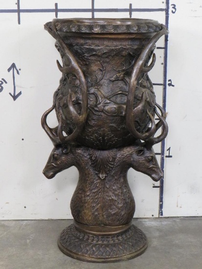 HUGE & Absolutely Beautiful Bronze Stag Urn/Vase w/Incredible Detail BRONZE ART