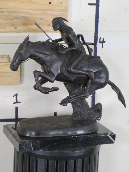 Beautiful Big Frederic Remington Recast on Marble Base BRONZE ART