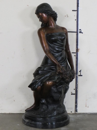 XXL Beautiful Bronze Statue on Marble Base of a Sitting Lady in 19th Century BRONZE ART