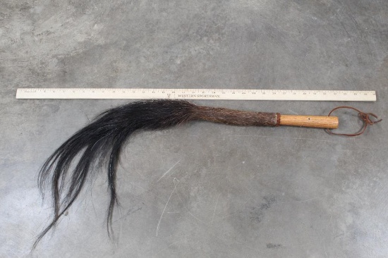 African ROAN ANTELOPE Tail Fly Whisk or Swatter with a Wooden Handle