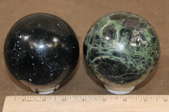 (1) BLACK TOURMALINE Sphere and (1) GREEN APATITE Sphere (ONE$)