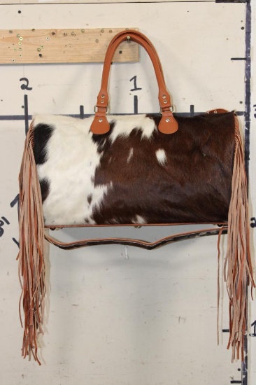 *Brand New* Leather and Cow Hide Duffle Bag with Fringe