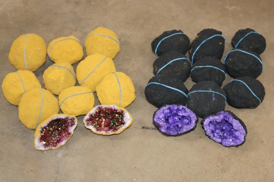 (10) Dyed Purple Crystal QUARTZ Geodes and (10) Titanium Aura Green Geodes (ONE$)