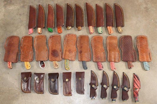 (30) Damascus Steel and Carbon Steel Knives with Leather Sheaths (ONE$)