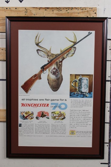 Reproduction Framed Winchester Color Print Advertisement from True Magazine 1965