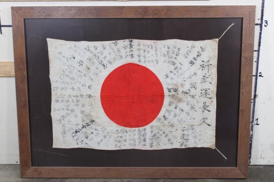 Original WW2 Japanese Silk Yosegaki Hinomaru "Good Luck" Flag signed from the 1940s