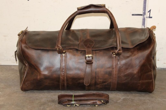 *Brand New* Brown Leather Duffle Bag with an Attachable Strap