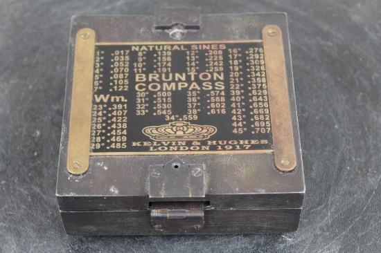 Original WW1 Era Kelvin and Hughes London 1917 BRASS Brunton COMPASS