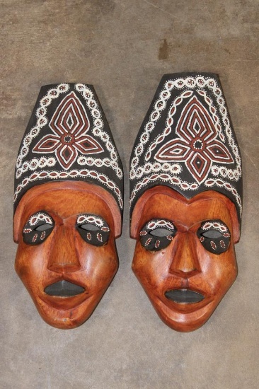 (2) Hand-carved and Hand-painted Indonesian MASKS (ONE$)