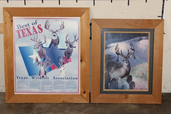 (1)"Best of Texas" Wildlife Association Framed Poster and (1) Framed Deer Print by Don Keller (ONE$)