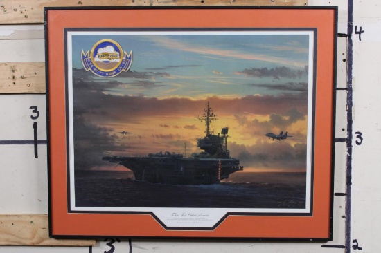 "Those Last Critical Moments" Print signed by William S. Phillips with a USS Kitty Hawk Patch