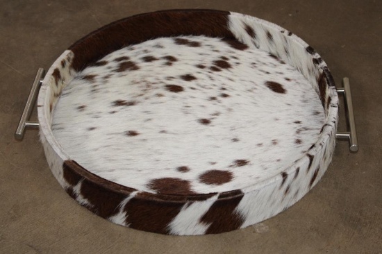 *New* Cow Hide Wrapped Serving or Decorative Tray with Stainless Steel Handles