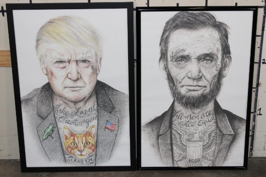 (2) Large Art Print Posters of American Presidents Donald Trump and Abraham Lincoln (ONE$)