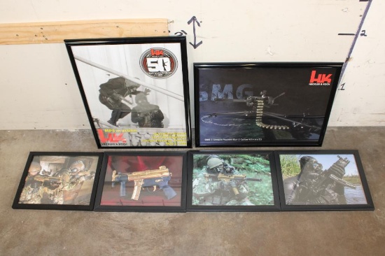 (6) Framed Heckler and Koch Tactical Ads and Calendar Photos (ONE$)