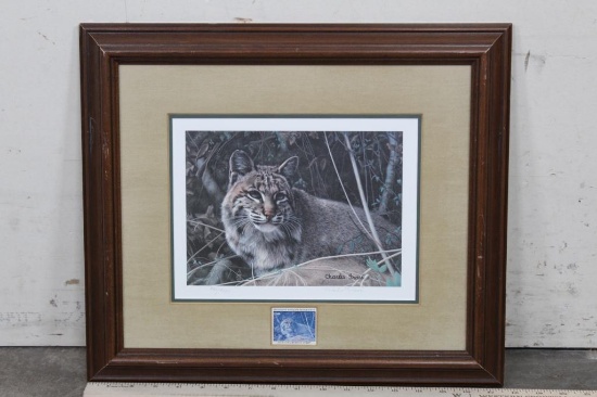 "Bobcat" by Charles Frace, Signed and Numbered Art Print, Framed with a 1983 Conservation Stamp