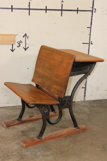Antique "American Seating Company" Wood and Iron SCHOOL DESK with a Folding Seat