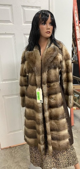 Natural MUSKRAT and LEATHER Patchwork Fur Coat