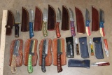 (15) *New* Damascus Knives with Leather Sheaths (ONE$)