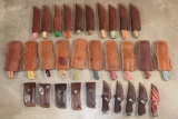 (30) Damascus Steel and Carbon Steel Knives with Leather Sheaths (ONE$)