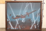 Original Raymond Waddey Painting Signed by Joe McCarthy-Lancaster Bomber Pilot who won the Victorian