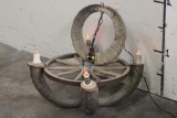 Wagon Wheel CHANDELIER with AOUDAD and MOUFLON Horns