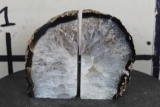 Brazilian AGATE GEODE BOOKENDS with Clear Quartz, Weight: 6lbs 9oz