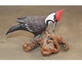 Hand-carved and Hand-painted PILEATED WOODPECKER on a Burlwood Base