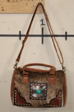 *Brand New* Brindle COW HIDE and Leather Purse with Tooled Accents