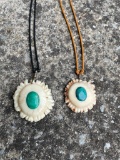 (2) Polished Antler Burr Necklaces with Turquoise Stone Inlays (ONE$)