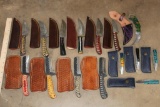 (15) *New* Damascus Knives with Leather Sheaths (ONE$)