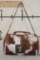 *Brand New* Brown and White COW HIDE Duffle Bag with Tooled Leather Straps