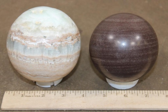 (1) CARIBBEAN CALCITE Mineral Sphere and (1) Banded RED JASPER Mineral Sphere (ONE$)